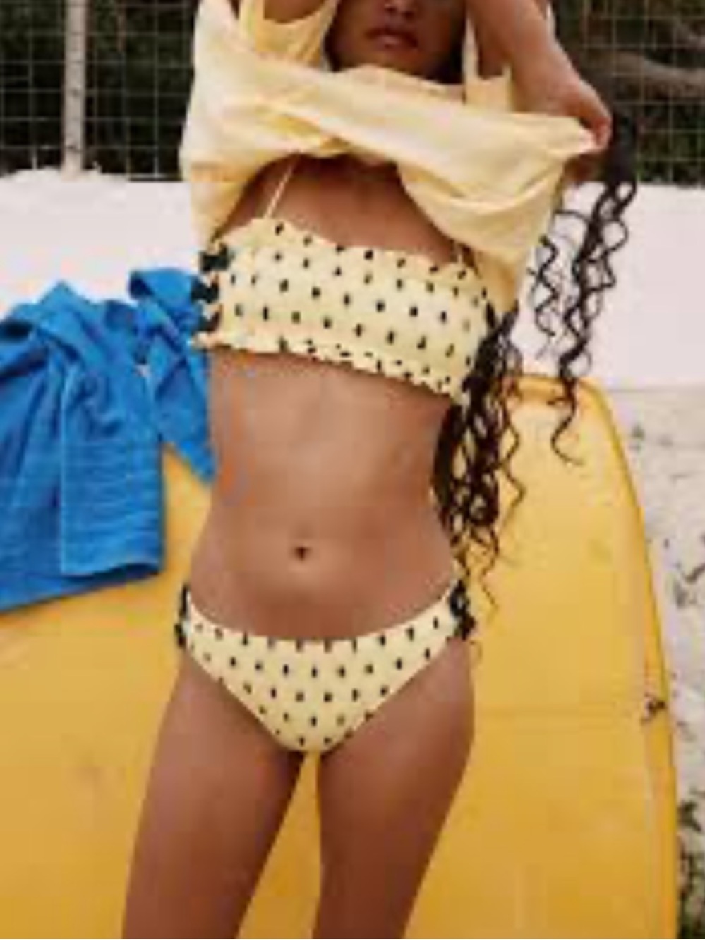 Damson Madder Yellow Polka Dot Bandeau Bikini Set with‎ Black Bow Accents